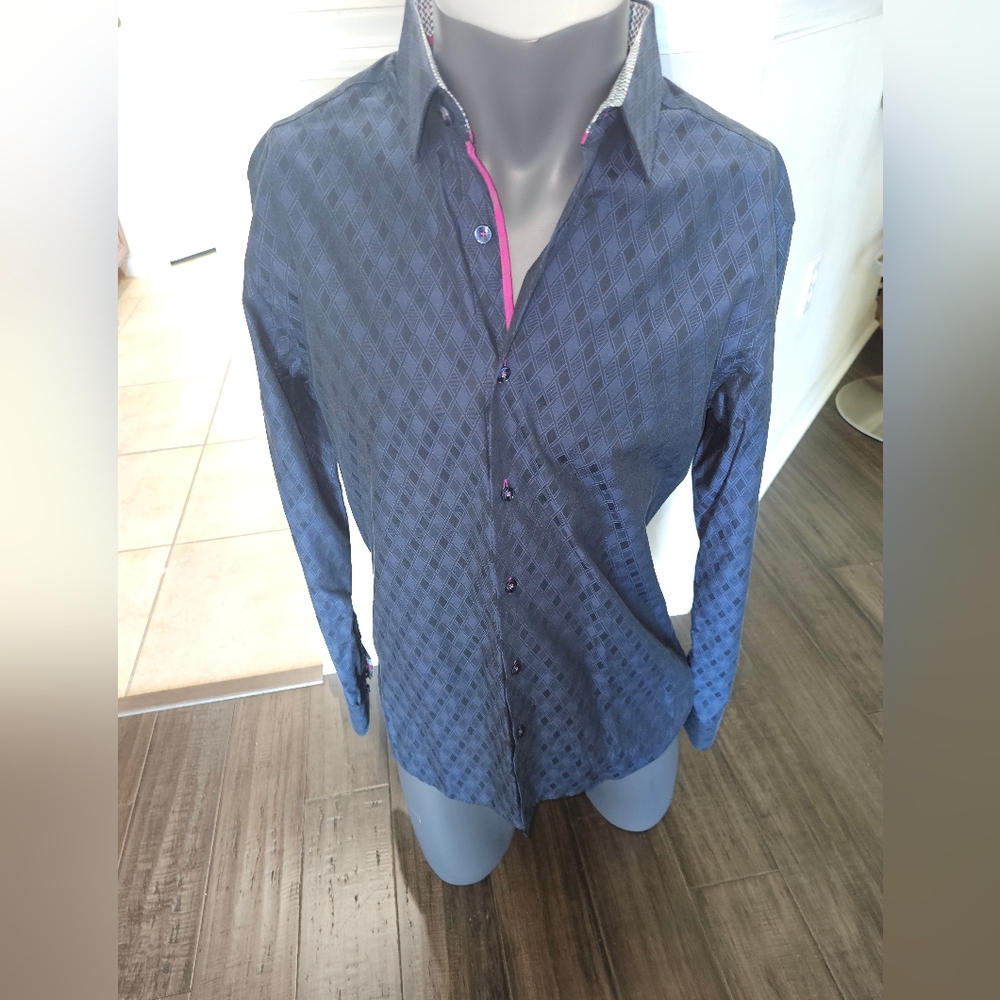 Jackie Z Elegant Blue Diamond Pattern Men's Shirt